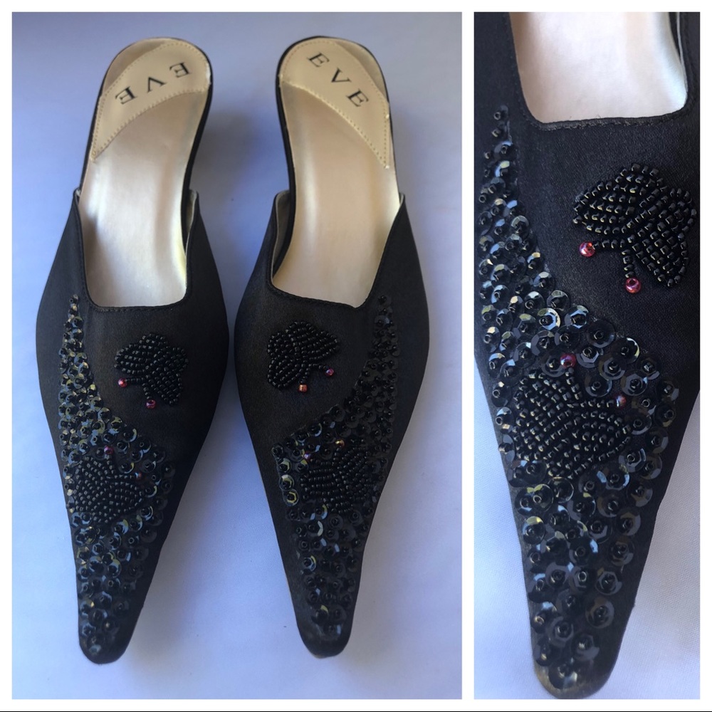 Eve• Beaded Pointed Mule Shoes with Short Heel